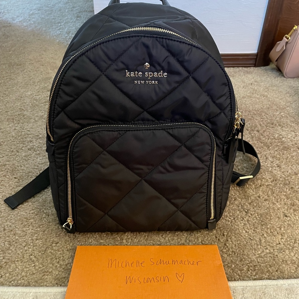 Kate spade nylon black and gold backpack